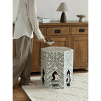 Hexagonal Mother of Pearl Side Table with Leaf Inlay and Openwork Base Main Product Image