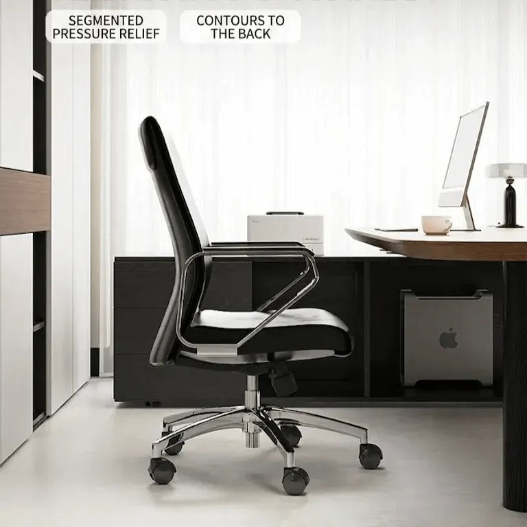High-Back Ergonomic Office Chair with Metal Armrests and Silent Casters