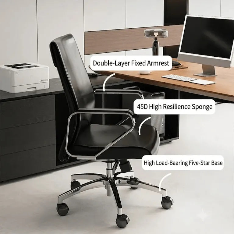 High-Back Ergonomic Office Chair with Metal Armrests and Silent Casters