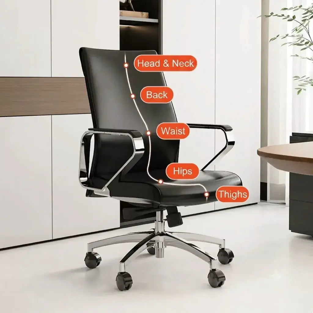 High-Back Ergonomic Office Chair with Metal Armrests and Silent Casters