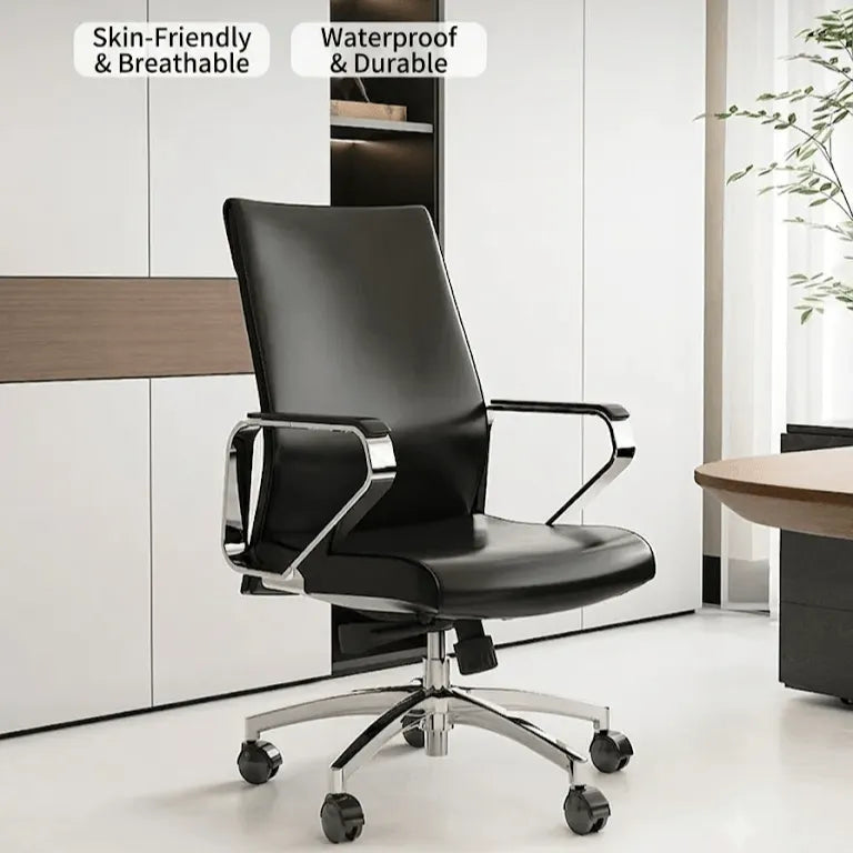 High-Back Ergonomic Office Chair with Metal Armrests and Silent Casters