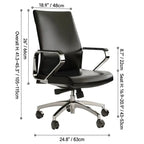 High-Back Ergonomic Office Chair with Metal Armrests and Silent Casters Dimensions