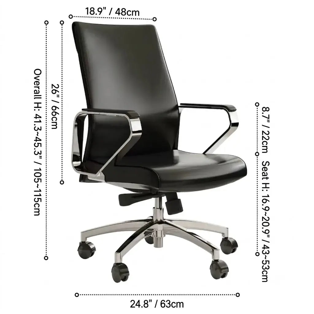 High-Back Ergonomic Office Chair with Metal Armrests and Silent Casters Dimensions