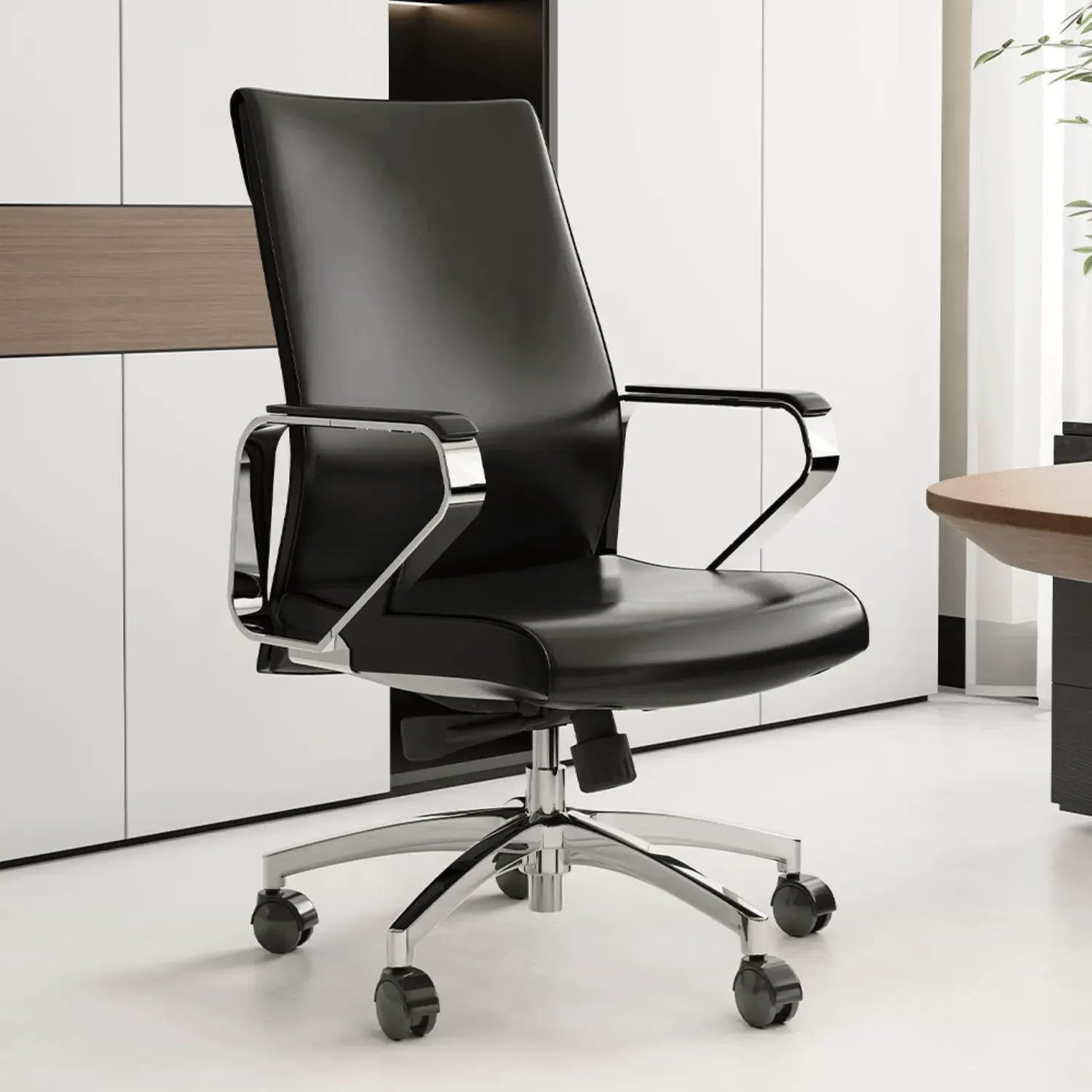 High-Back Ergonomic Office Chair with Metal Armrests and Silent Casters Main Product Image