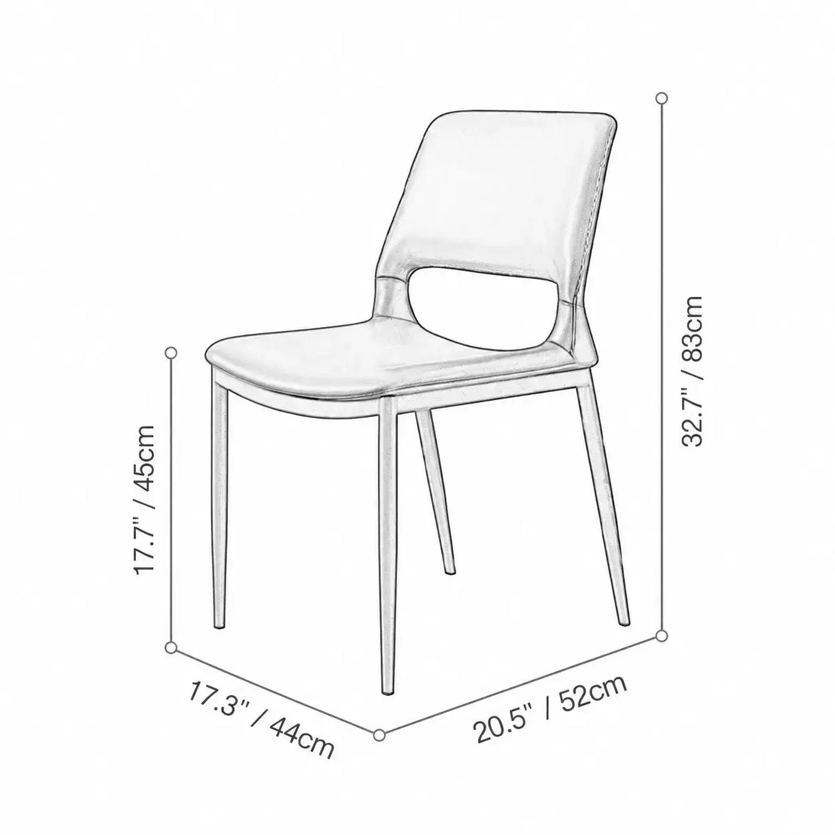 Hollow Back Dining Chair Series with Slim Metal Frame and Upholstered Comfort Dimensions