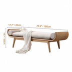 Honey Brown Rattan Entryway Bench, Curved Solid Wood Indoor Bench