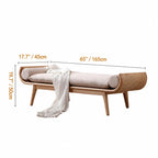 Honey Brown Rattan Entryway Bench, Curved Solid Wood Indoor Bench