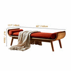 Honey Brown Rattan Entryway Bench, Curved Solid Wood Indoor Bench