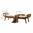 Honey Brown Rattan Entryway Bench, Curved Solid Wood Indoor Bench