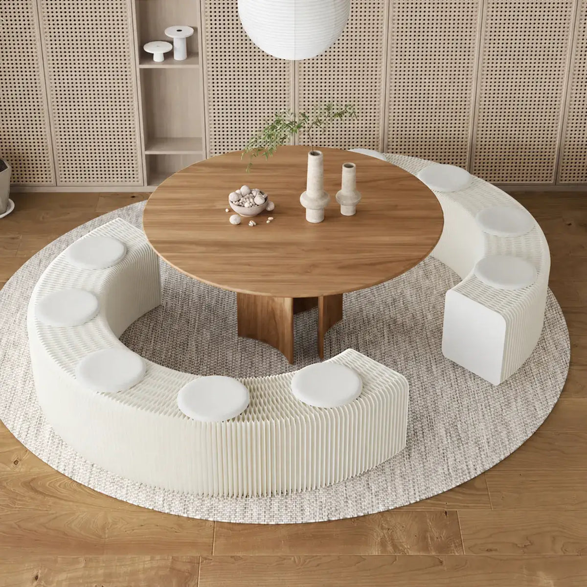 Honeycomb Paper Accordion Folding Bench with Cushioned Modular Seating