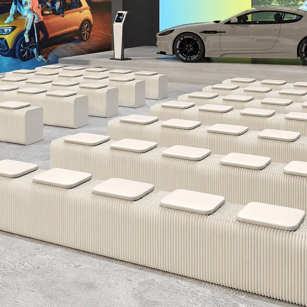 Honeycomb Paper Accordion Folding Bench with Cushioned Modular Seating
