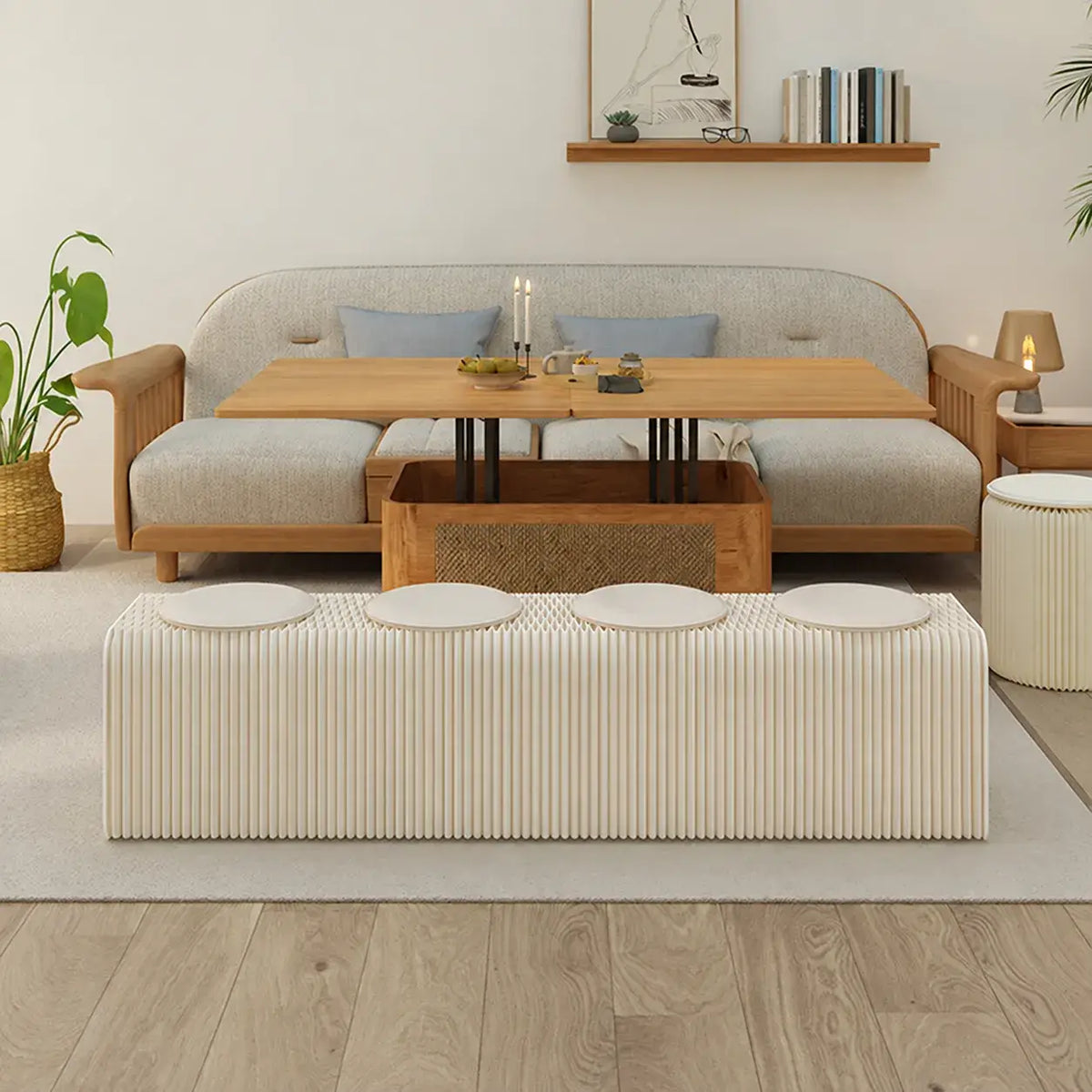 Honeycomb Paper Accordion Folding Bench with Cushioned Modular Seating
