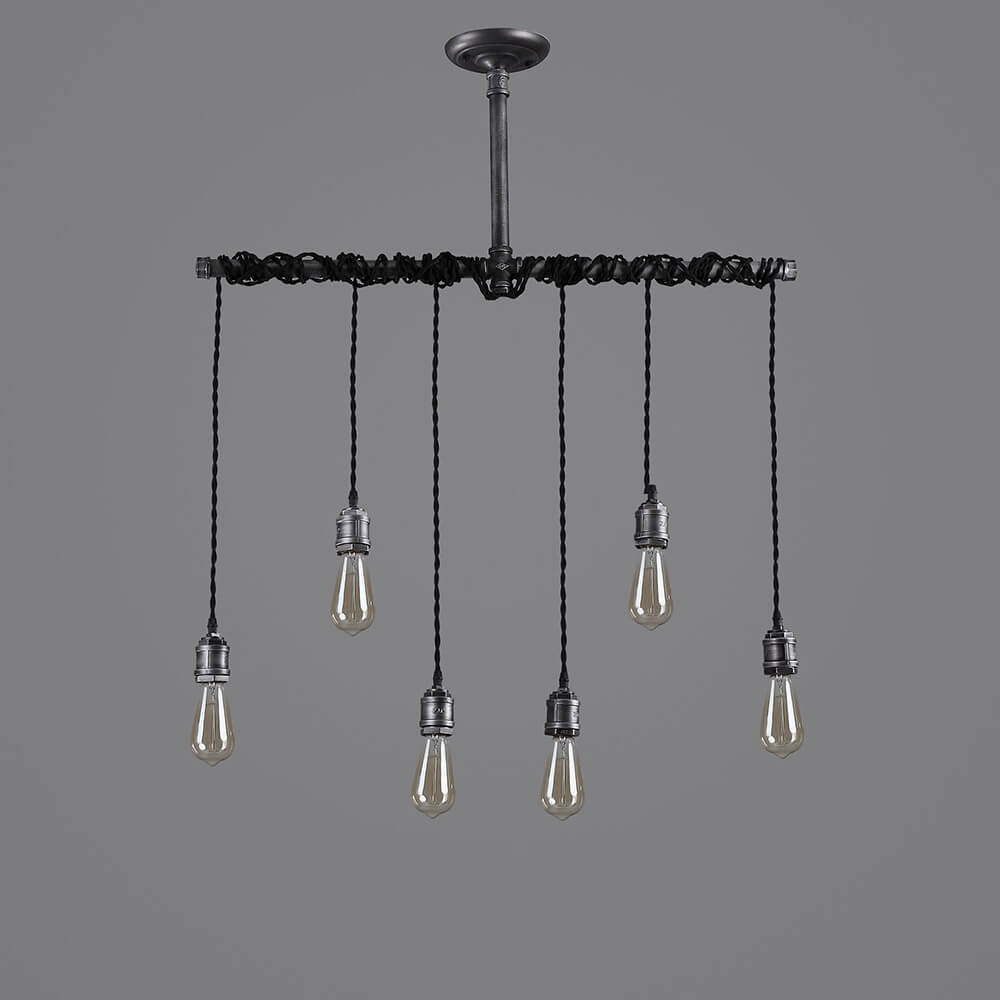 Industrial 6-Light Linear Pendant Light in Brushed Black Metal