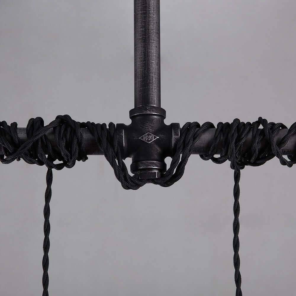 Industrial 6-Light Linear Pendant Light in Brushed Black Metal