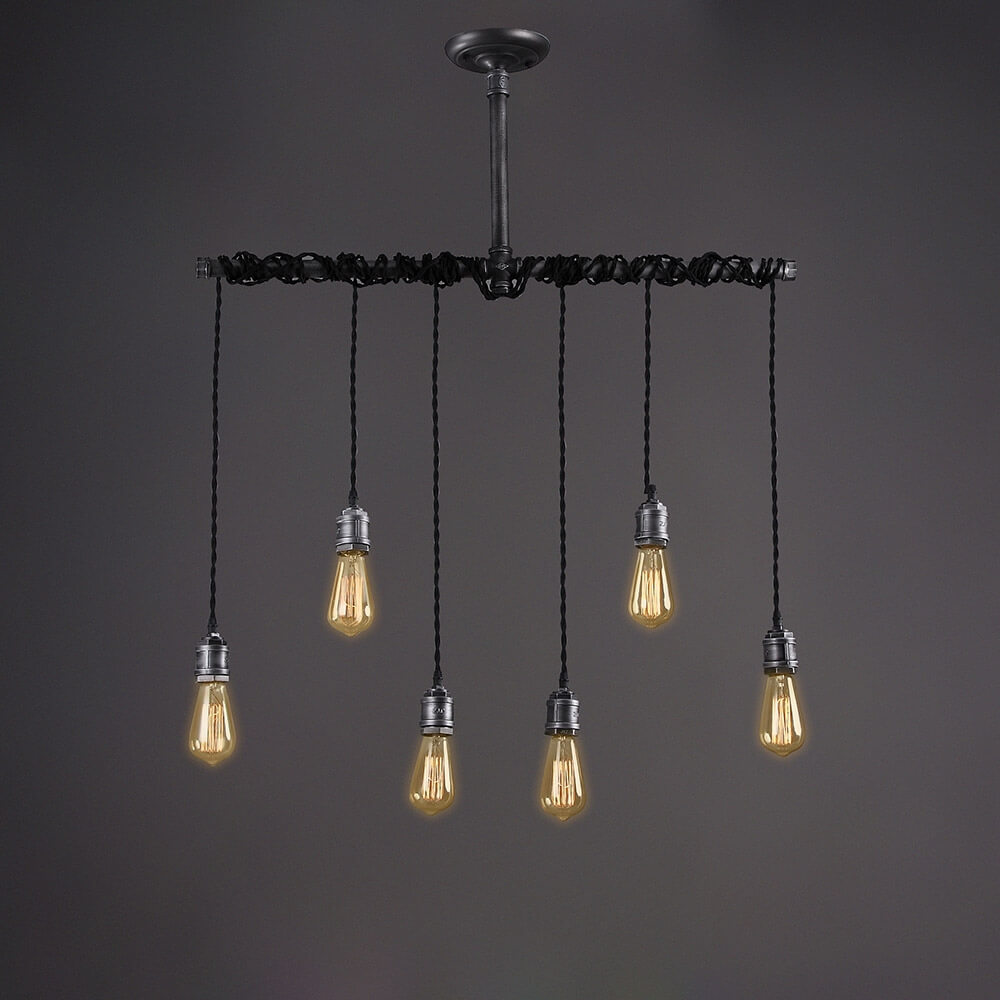 Industrial 6-Light Linear Pendant Light in Brushed Black Metal