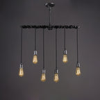 Industrial 6-Light Linear Pendant Light in Brushed Black Metal
