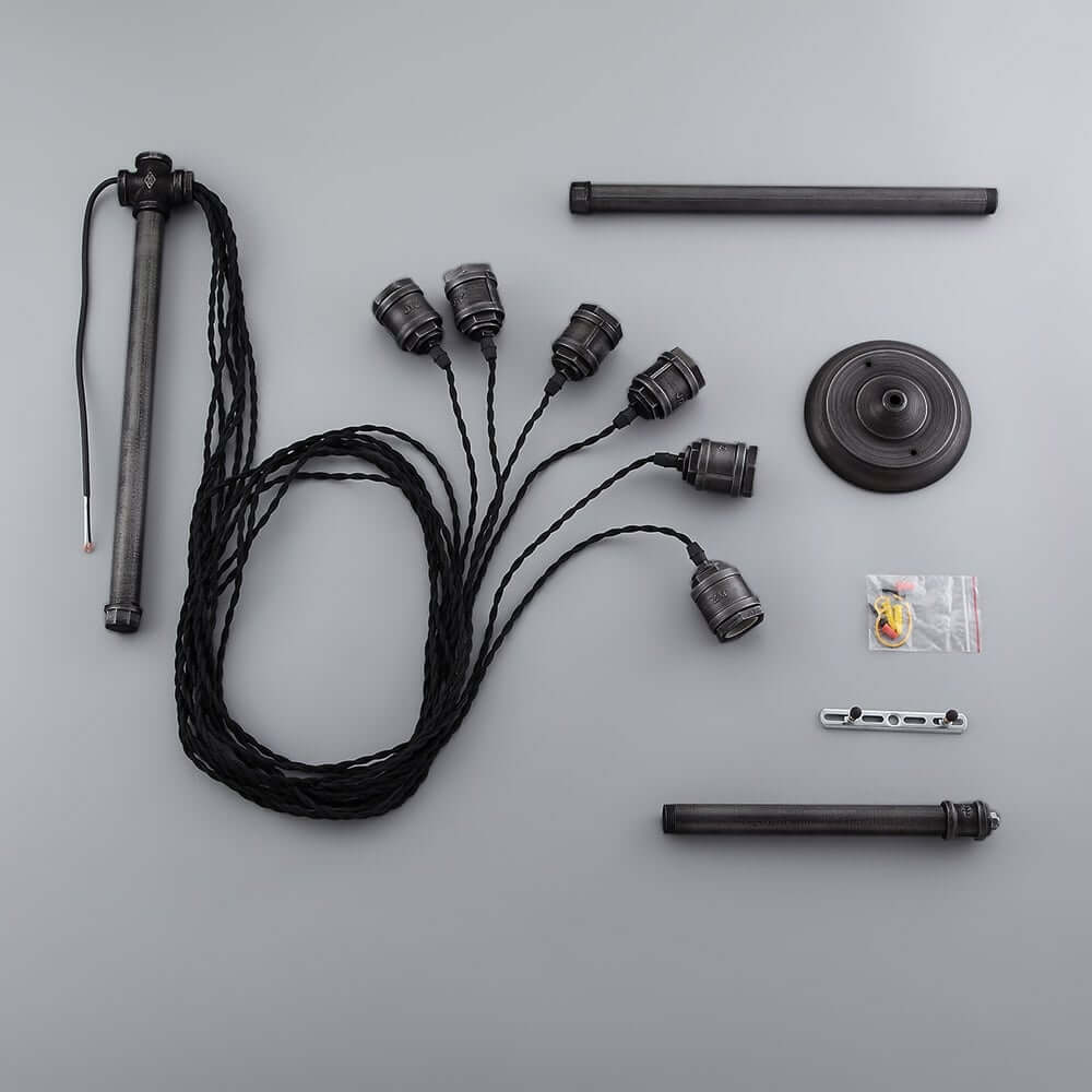 Industrial 6-Light Linear Pendant Light in Brushed Black Metal