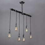 Industrial 6-Light Linear Pendant Light in Brushed Black Metal