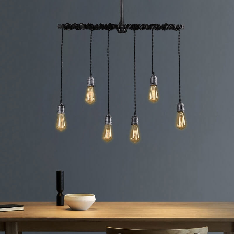 Industrial 6-Light Linear Pendant Light in Brushed Black Metal Main Product Image Main image