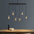 Industrial 6-Light Linear Pendant Light in Brushed Black Metal Main Product Image