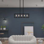 Industrial Black 5-Light Linear Pendant with Clear Glass Shades