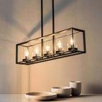 Industrial Black 5-Light Linear Pendant with Clear Glass Shades
