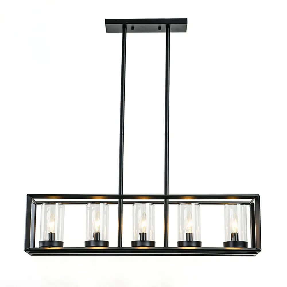 Industrial Black 5-Light Linear Pendant with Clear Glass Shades