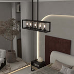 Industrial Black 5-Light Linear Pendant with Clear Glass Shades