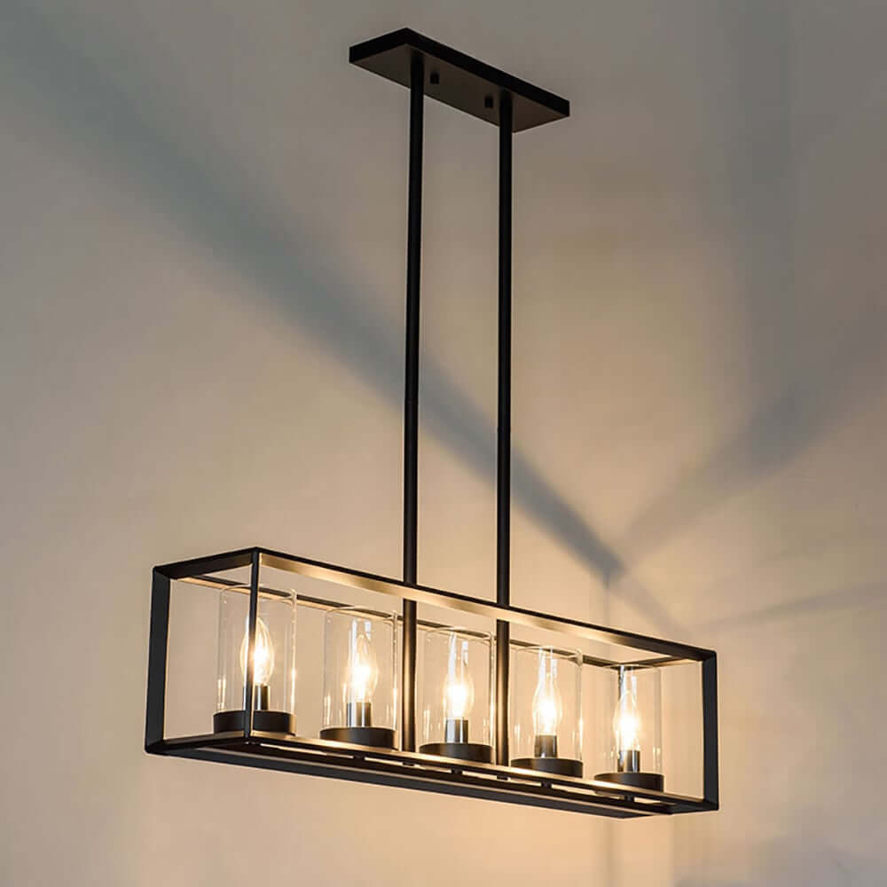 Industrial Black 5-Light Linear Pendant with Clear Glass Shades