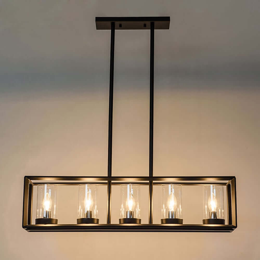 Industrial Black 5-Light Linear Pendant with Clear Glass Shades