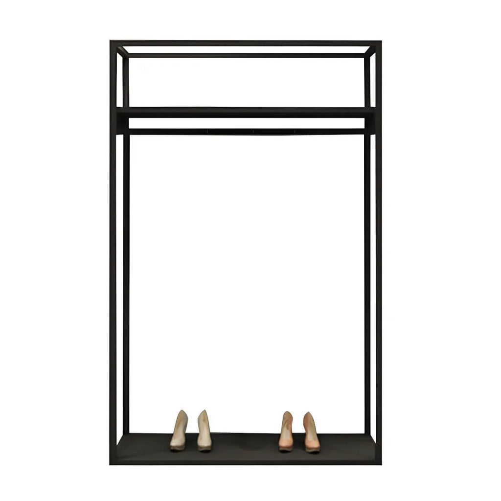 Industrial Black Metal Hall Tree with Shelves and Hanging Rods
