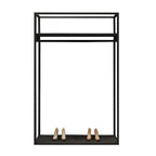 Industrial Black Metal Hall Tree with Shelves and Hanging Rods