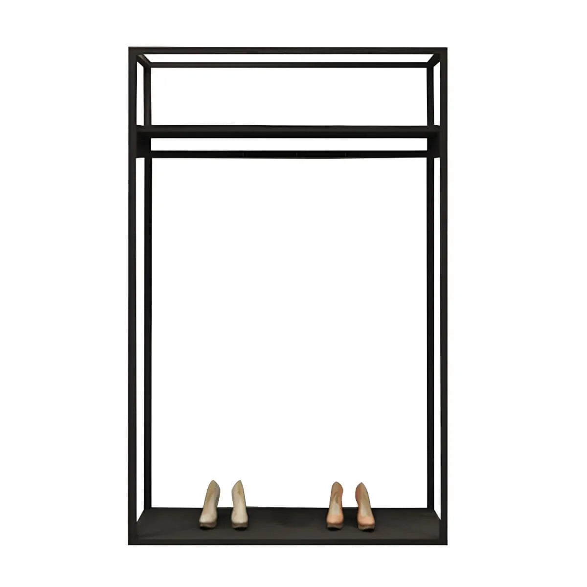 Industrial Black Metal Hall Tree with Shelves and Hanging Rods