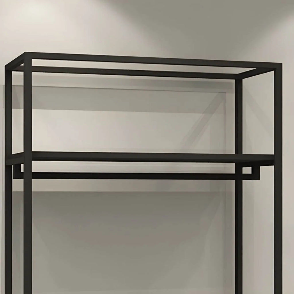 Industrial Black Metal Hall Tree with Shelves and Hanging Rods