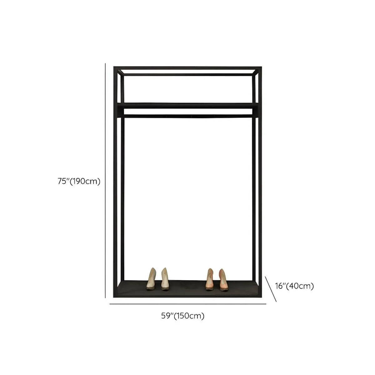 Industrial Black Metal Hall Tree with Shelves and Hanging Rods Dimensions