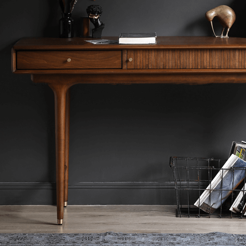 Industrial Boxwood Nut-Brown Desk with Solid Wood Drawers