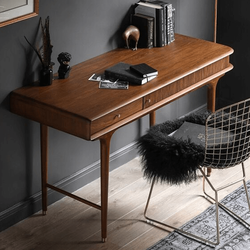 Industrial Boxwood Nut-Brown Desk with Solid Wood Drawers
