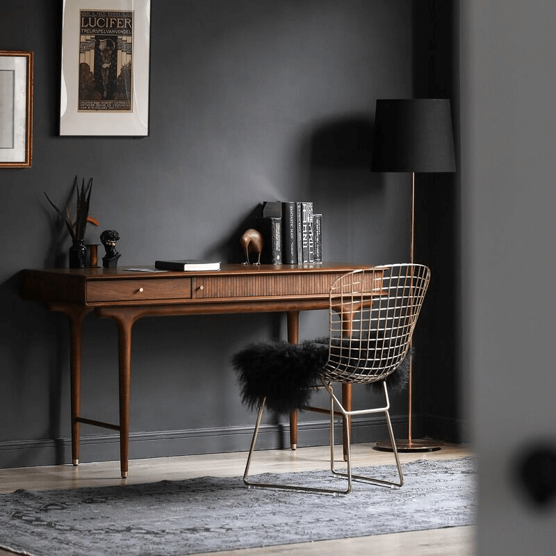 Industrial Boxwood Nut-Brown Desk with Solid Wood Drawers
