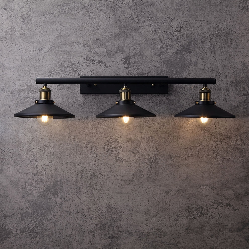 Industrial Brass and Black Metal 3-Light Armed Wall Sconce Main Product Image Main image