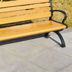 Industrial Cast Iron Bench with Solid Wood Slats and Curved Armrests
