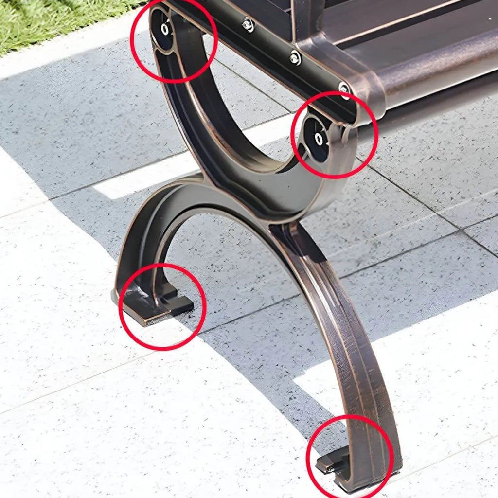 Industrial Cast Iron Bench with Solid Wood Slats and Curved Armrests