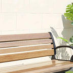 Industrial Cast Iron Bench with Solid Wood Slats and Curved Armrests
