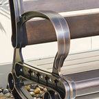 Industrial Cast Iron Bench with Solid Wood Slats and Curved Armrests