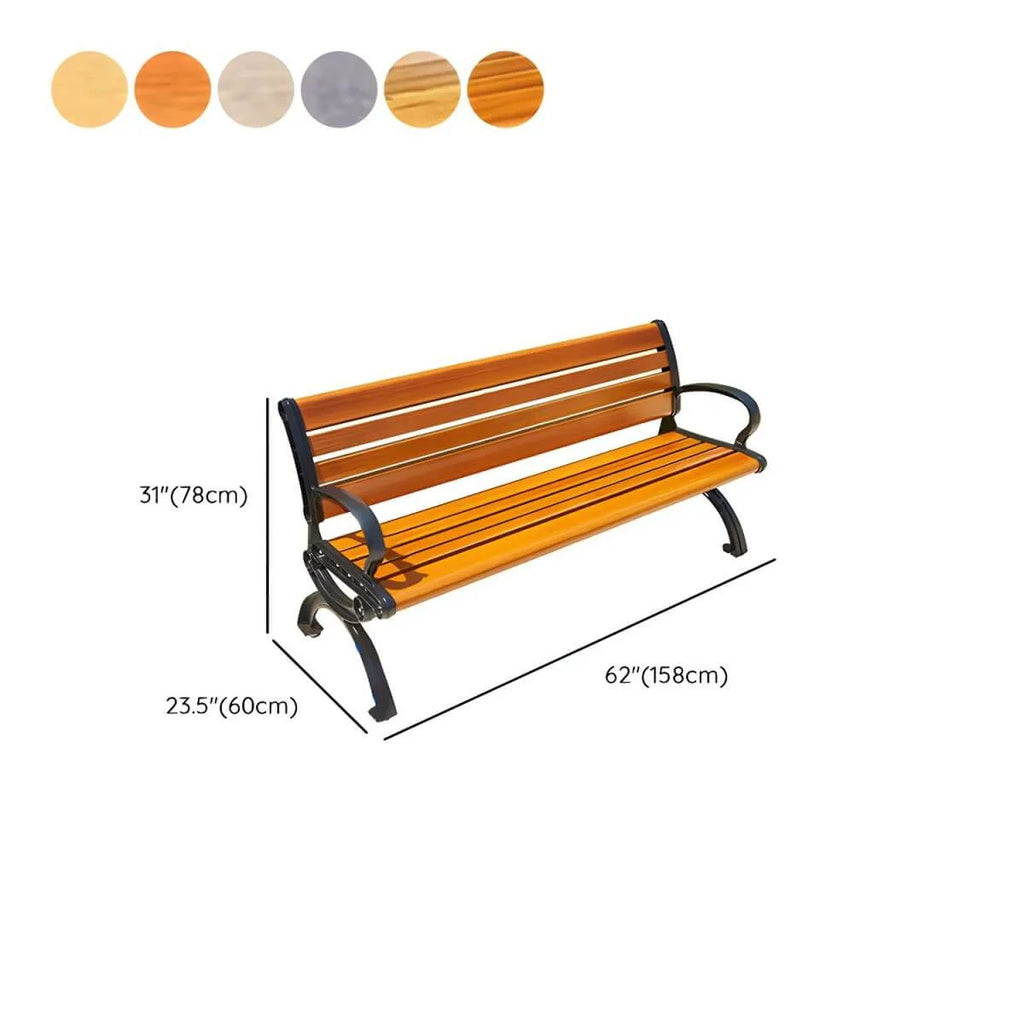 Industrial Cast Iron Bench with Solid Wood Slats and Curved Armrests Dimensions