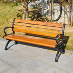 Industrial Cast Iron Bench with Solid Wood Slats and Curved Armrests Main Product Image