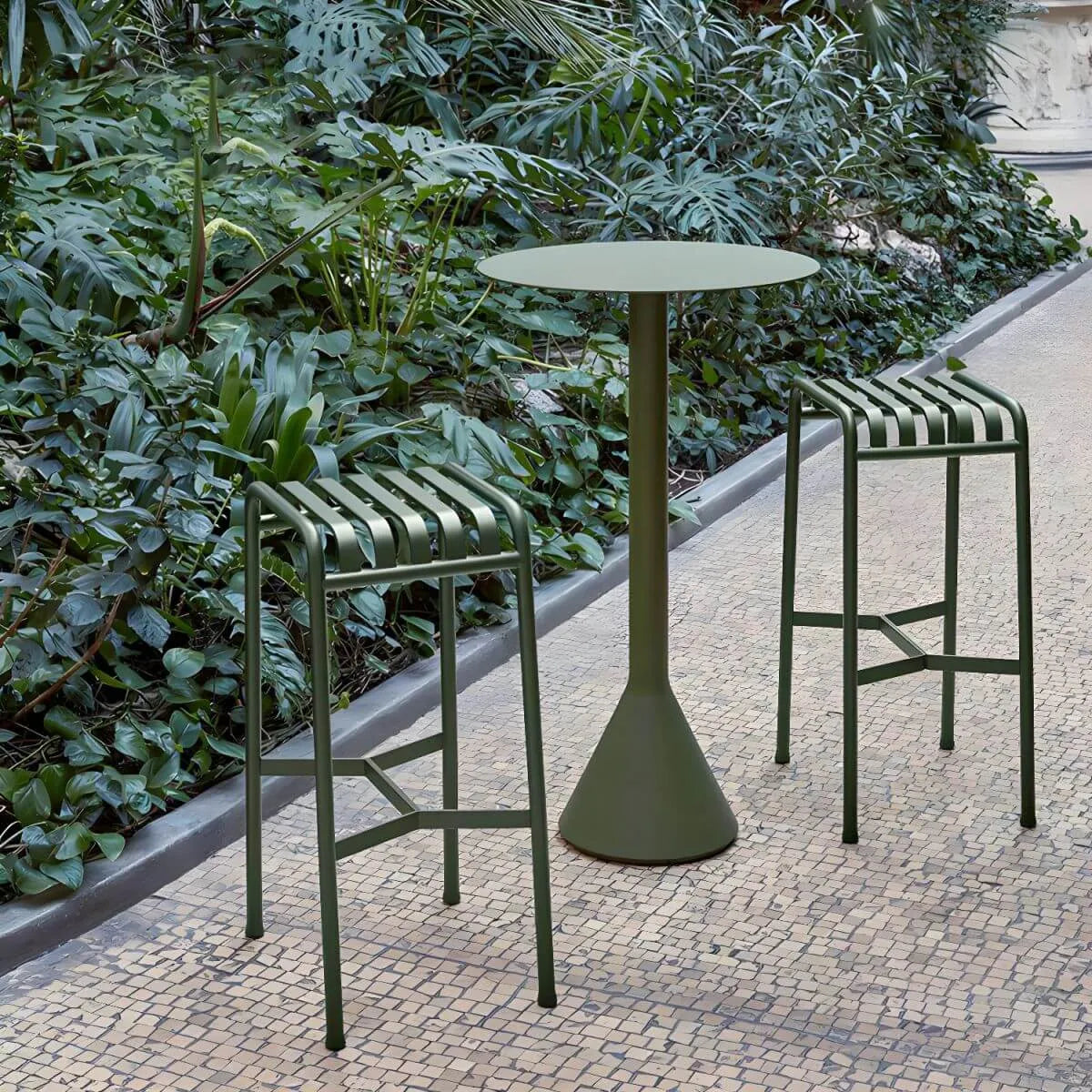 Industrial Green Metal Dining & Bar Table – Square and Round Outdoor Pedestal Tables
