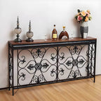 Industrial Iron Base Console Table with Pine Wood Top