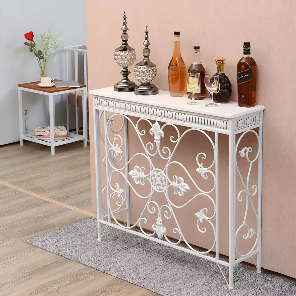 Industrial Iron Base Console Table with Pine Wood Top