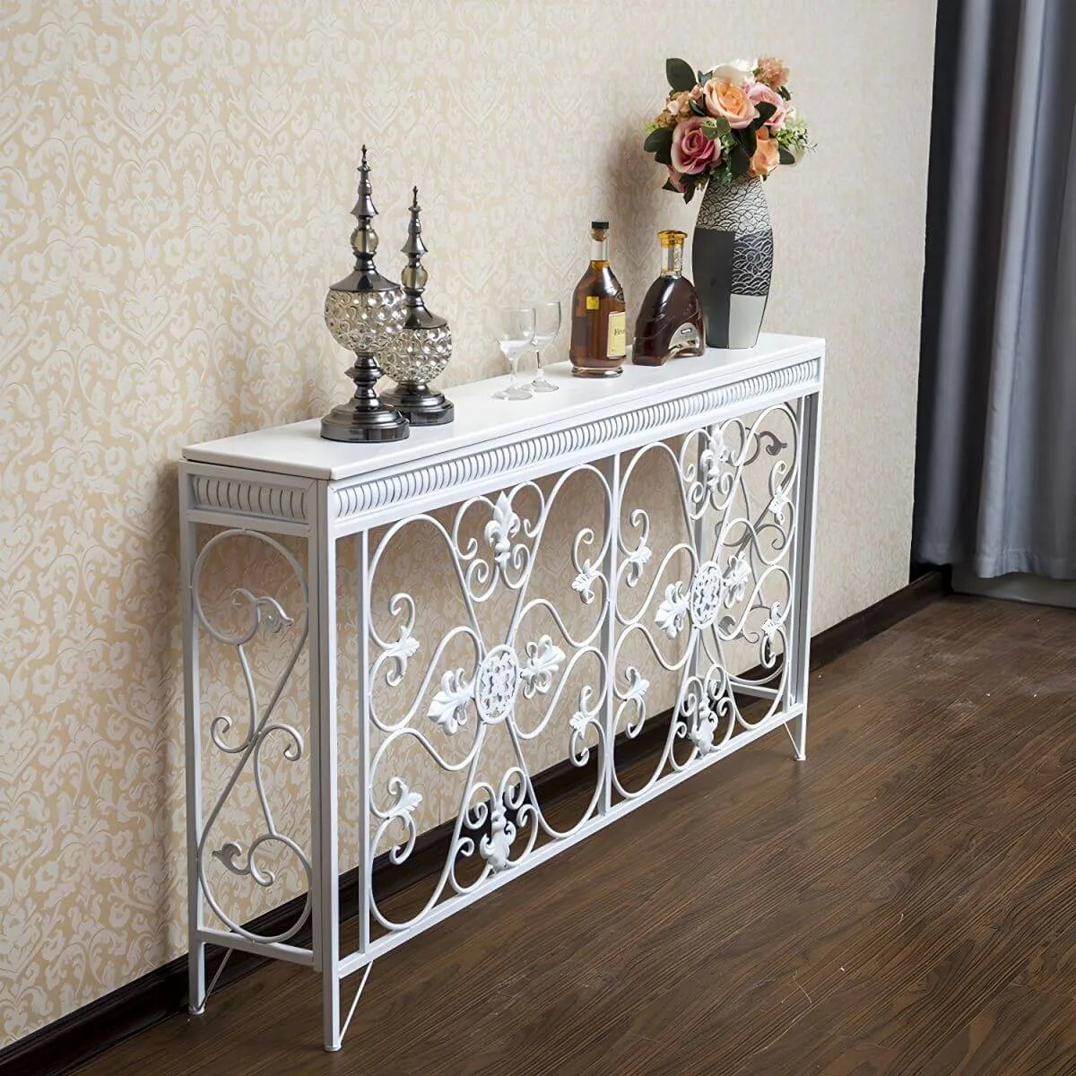 Industrial Iron Base Console Table with Pine Wood Top