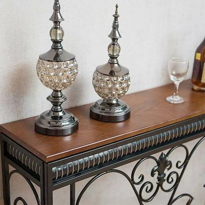 Industrial Iron Base Console Table with Pine Wood Top